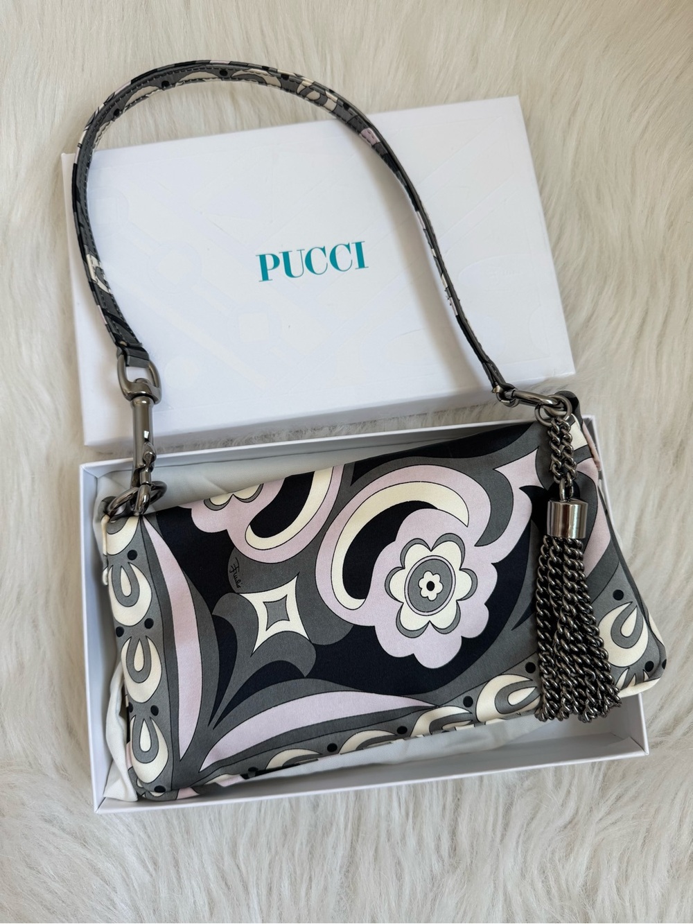 Emilio Pucci rare 2006 silk mini shoulder bag with tassel detail